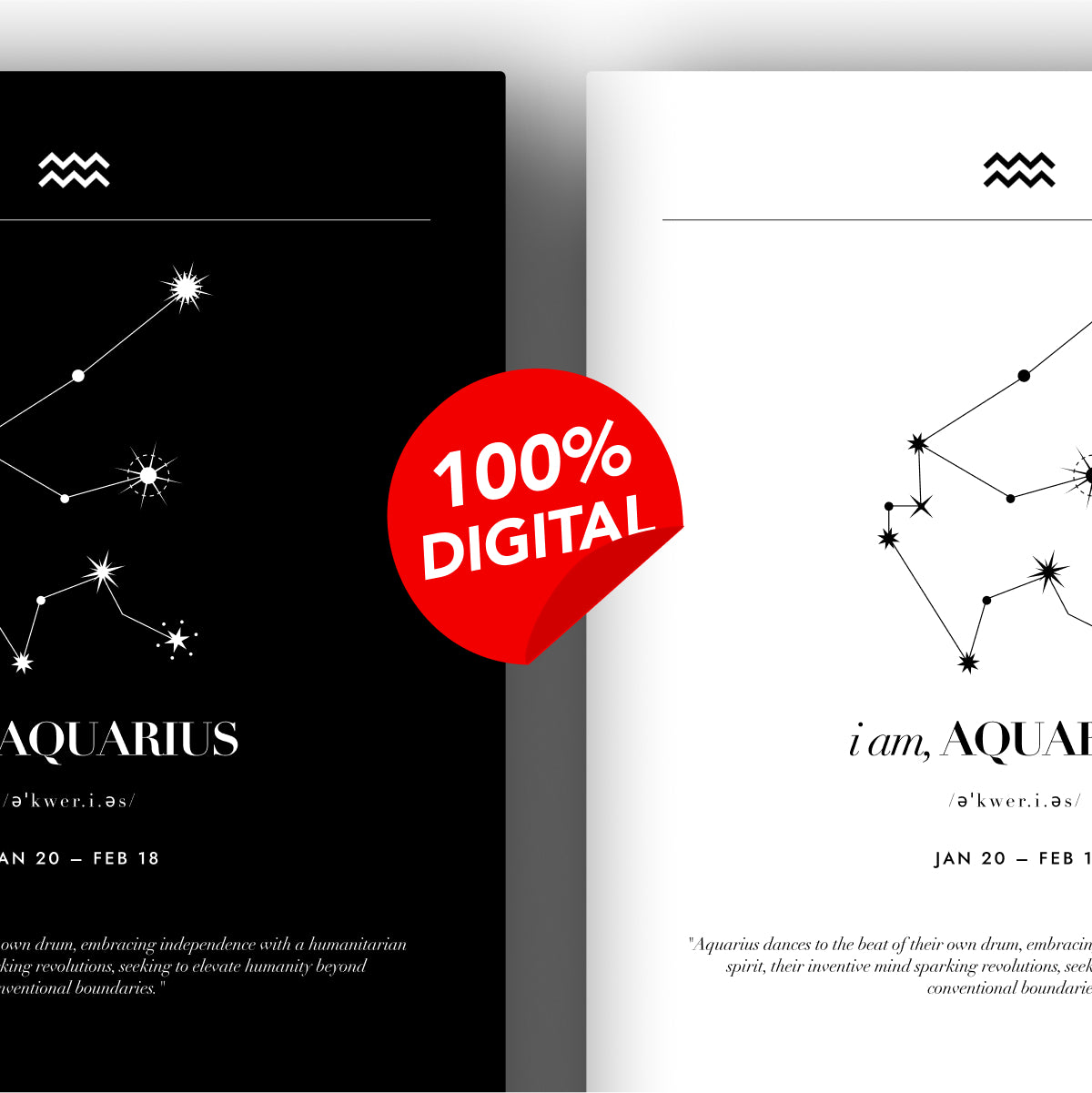Arte Zodiacal Acuario | Minimalista y Elegante | Digital (Correo Electrónico, 28x37cm)