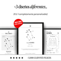 Arte Zodiacal Géminis | Minimalista y Elegante | Digital (Correo Electrónico, 28x37cm)