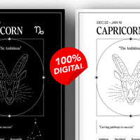 Arte Zodiacal Capricornio | Ilustracion | Digital (Correo Electrónico, 28x37cm)