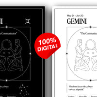 Arte Zodiacal Géminis | Ilustracion | Digital (Correo Electrónico, 28x37cm)
