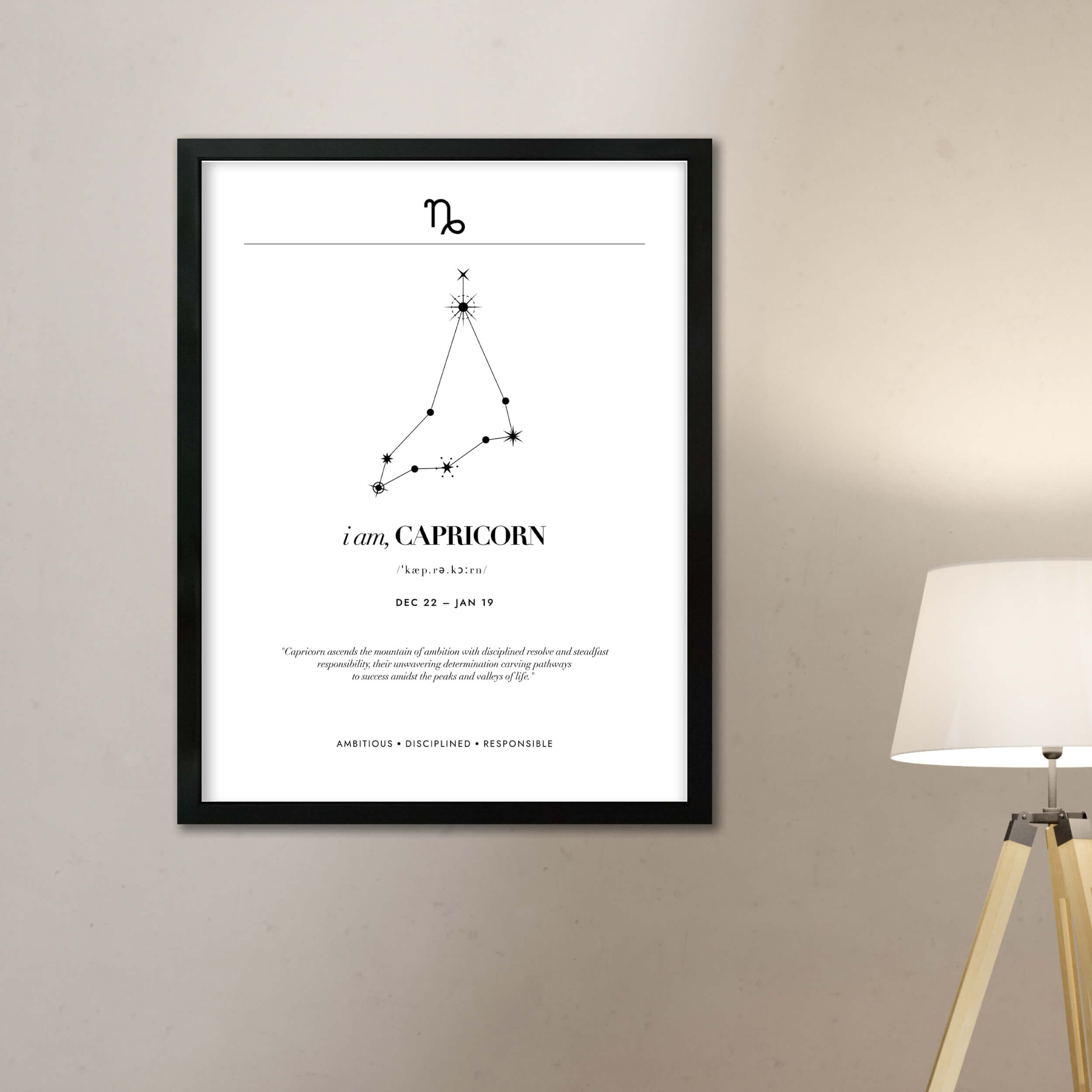 Arte Zodiacal Capricornio | Minimalista y Elegante | Digital (Correo Electrónico, 28x37cm)